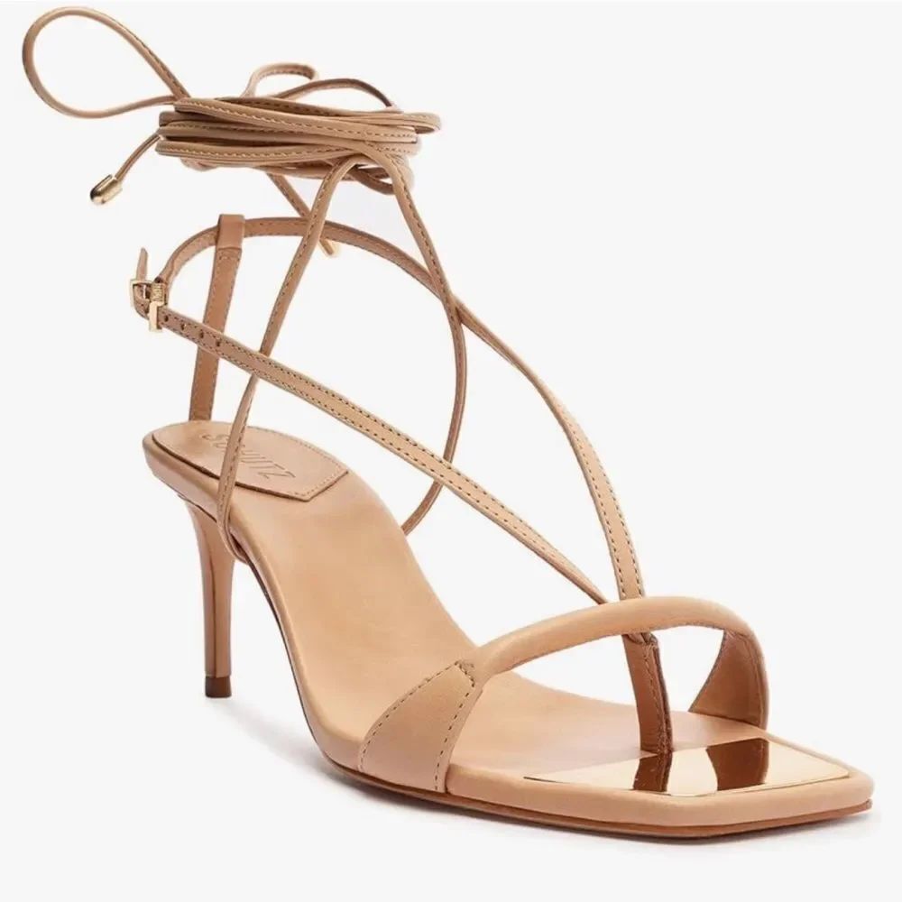 SCHUTZ Vikki Leather Heel Nude/Blush Color Sandal